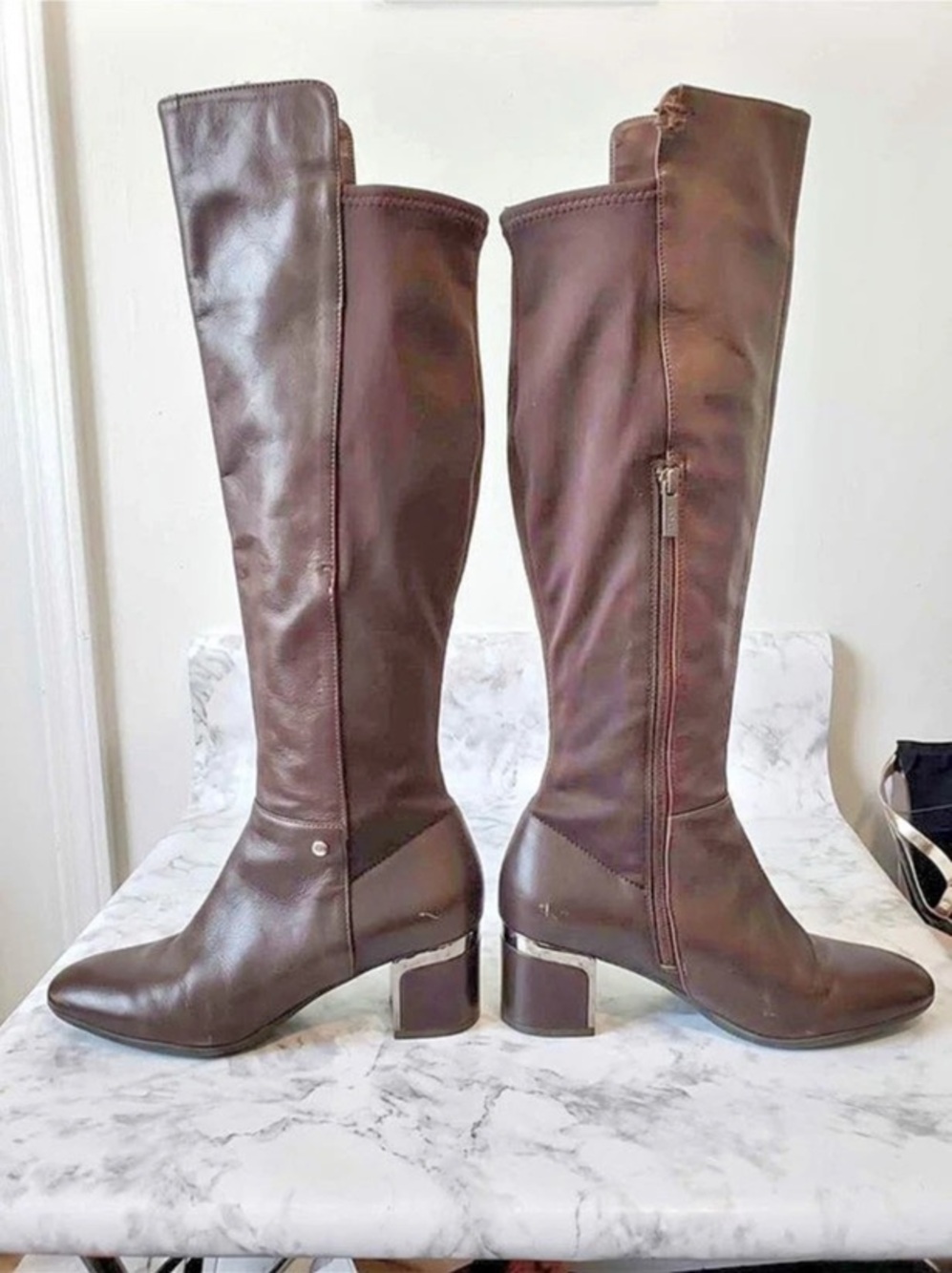 DKNY Kamiah Tall Boot Brown Leather Over-the-Knee Boots US 8
